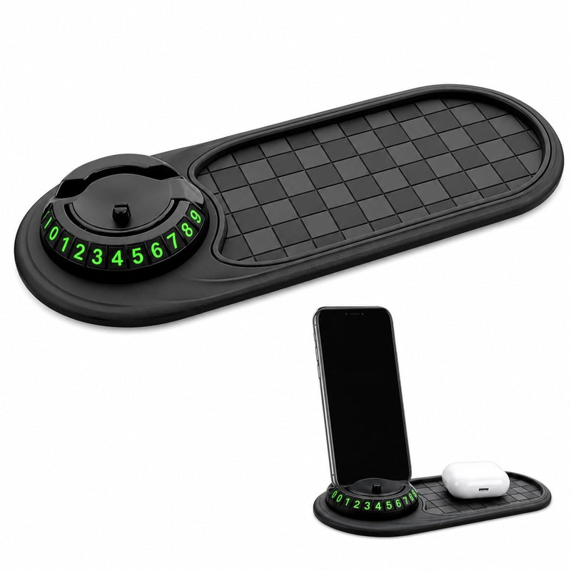 Universal Anti Slip Car Dashboard Mat with 360° Rotating Phone Holder | Multifunction Car Anti-Slip Mat with Temporary Parking Number,dashboard grip pad For Phones Sunglasses Keys(Black Gray)