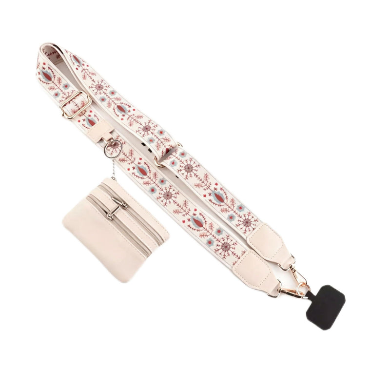 Phone Lanyard Card Holder, Adjustable White Strap Pattern Crossbody Neck | Detachable Card Wallet, Neck & Crossbody Strap for Travel, Shopping, Daily Use, Hands-Free Phone Accessory for Smartphones