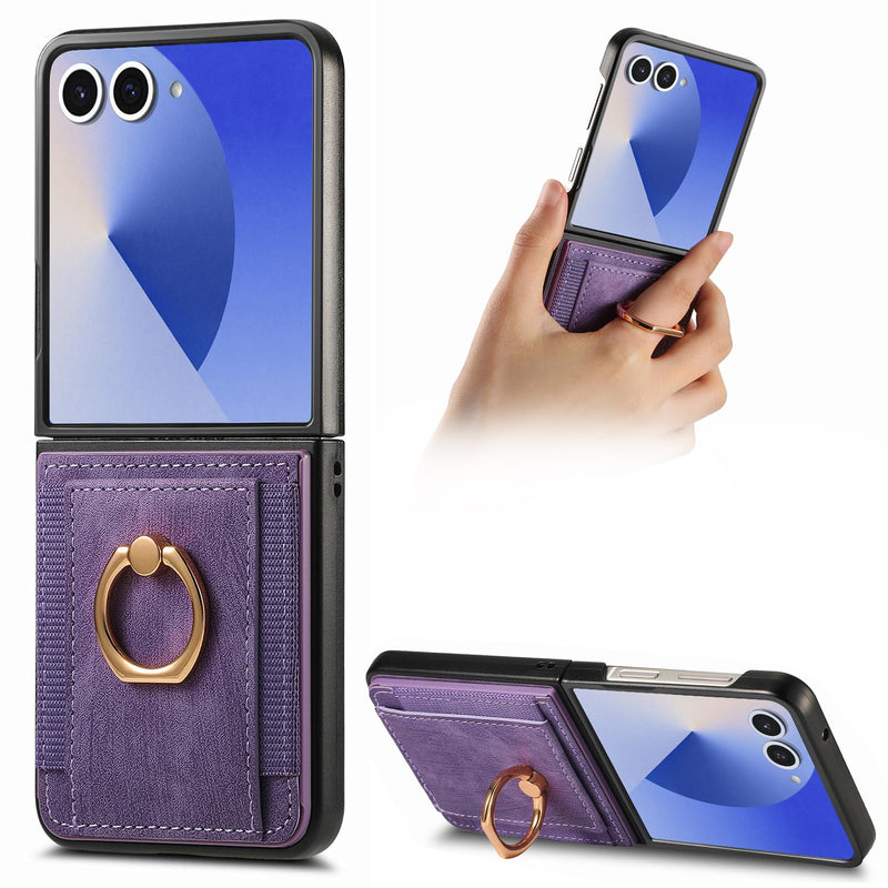 for Samsung Galaxy Z Flip 8 Wallet Case with Card Holder Purple | Credit Slots Built-in Rotate Ring Stand PU Leather Protective Kickstand Shockproof Cover for Women Men Girls