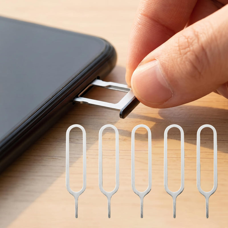 5Pcs SIM Card Ejector Pins, Removal Tool Opener for Most Smartphones | Metal pins, sturdy and rust-resistant, Slim design fits all SIM trays, Great as backup for travel