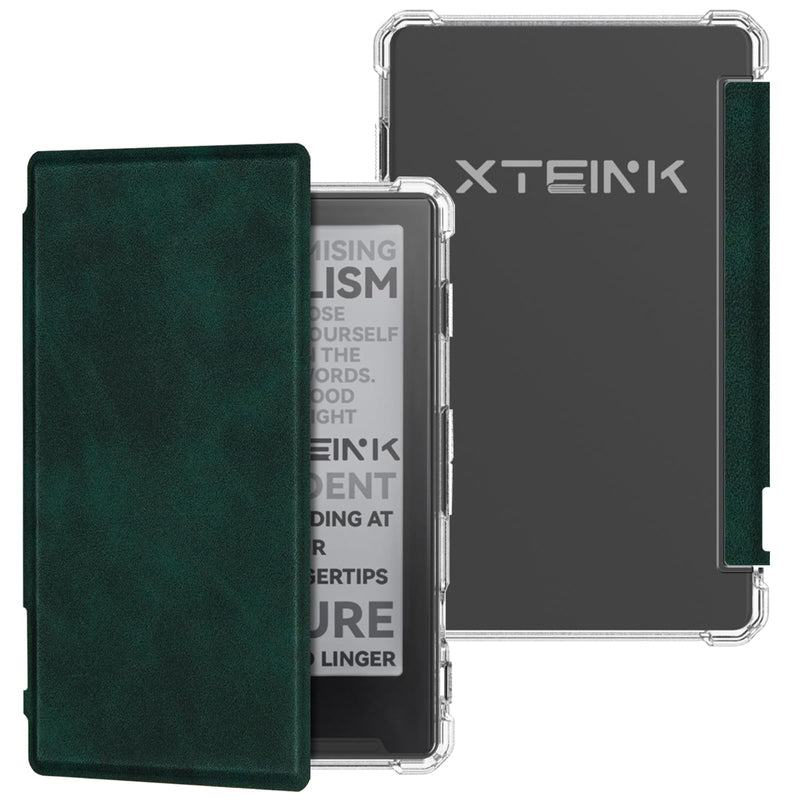 Case for 4.3" Xteink X4,Clear Soft TPU Back Cover, Pine Green | Thin & Lightweight,Scratch Proof & Shockproof,Magnetic Closure,PU Leather Protective Cover for Xteink X4