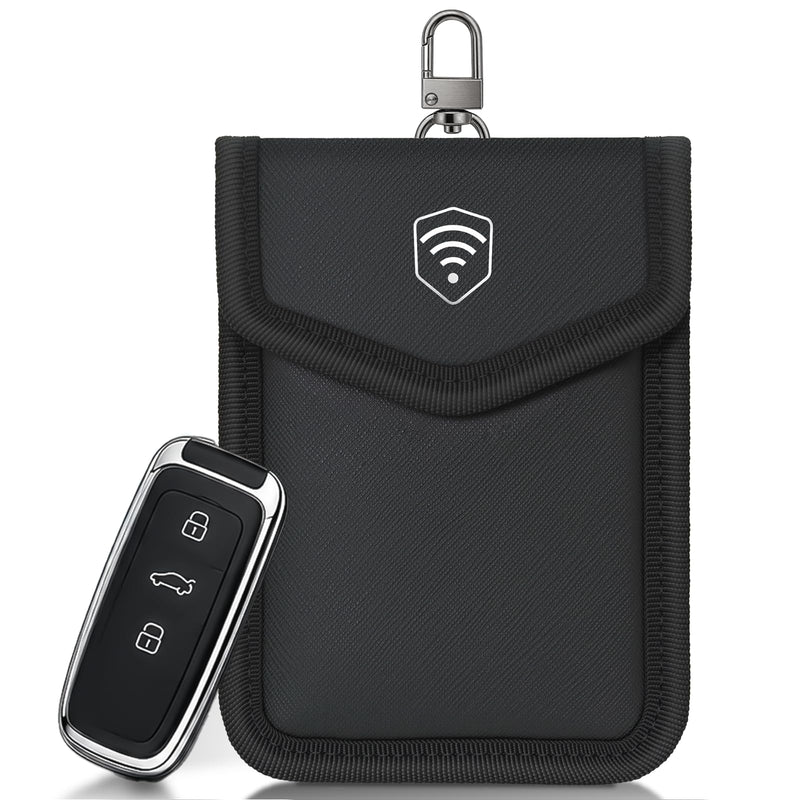 Faraday Pouch for Key Fob, Car Key Fob Signal Blocker Case, RFID Blocking Key Fob Protector, Waterproof Faraday Bag for Car Keys, Keyless Entry Remote Pouch (Black, 1 Pack) Black