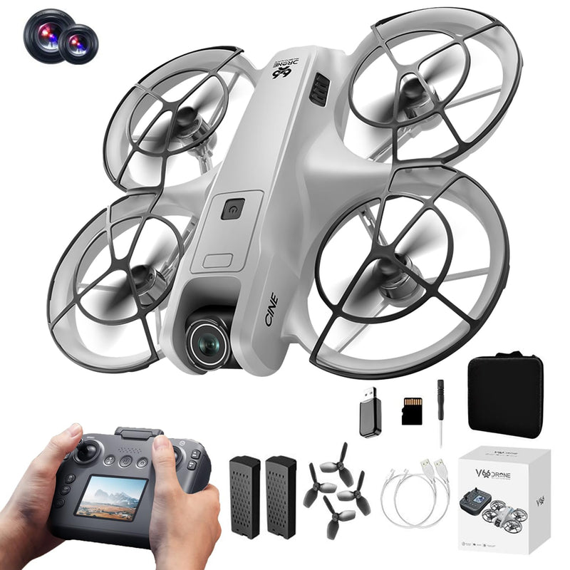 RC Drone with Screen Display Remote Control, Propeller Guard, HD Dual Camera, Speed Adjustment, Altitude Hold, One-Key Takeoff, 3D Flips, 2 Batteries, Helicopter Airplane, Hovering, Brushless Motor, APP Control, LED Lights, for Adult Beginners FPV Quad...