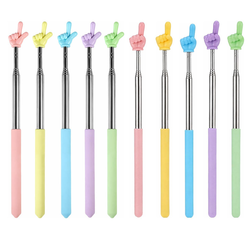 10 Pack Telescopic Teacher Pointer Stick, Retractable, Stainless Steel, Finger-Shaped, 8.46 to 27.35 Inches, for Whiteboard and Classroom Presentation (Colors) Colors