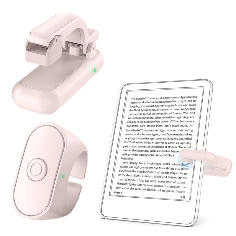 Ring Page Turner for Kindle, Clicker for Kindle Paperwhite, Thick Case Friendly by Holding Devices up to 18.5mm, 20 Days Long Battery Life, Works with iPhone iPad Android Tablets E-Readers-Pink