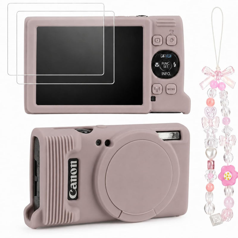 Case for Canon PowerShot ELPH 360 with 2-Pack Screen Protector | Removable Lens Cap Silicone Protective Cover with Cute Charm Wrist Strap for Canon ELPH 360 HS/IXY 650 - Mauve Canon PowerShot ELPH 360/IXY 650