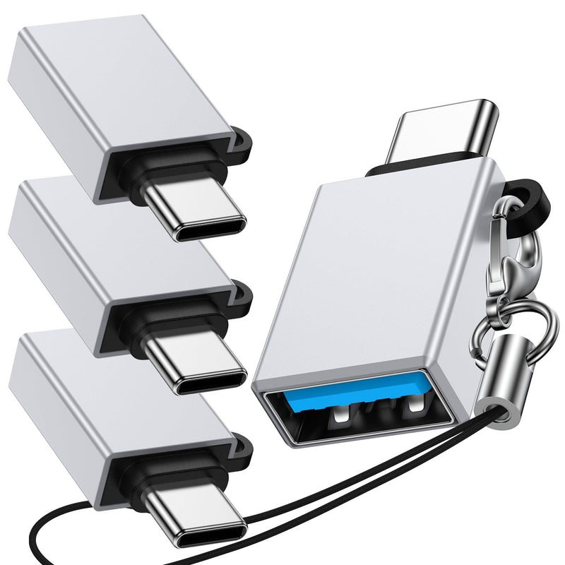 USB C to USB A Adapter,4 Pack USB C Male to USB A 3.0 Female OTG Adapter | Type C Male to USB Female 3.0 Charger Adapter for iPhone 17 Pro Max,17Pro,17e,16e,16 Pro,16,15 Plus,PC,Laptop,Tablet,Keyboard Gray