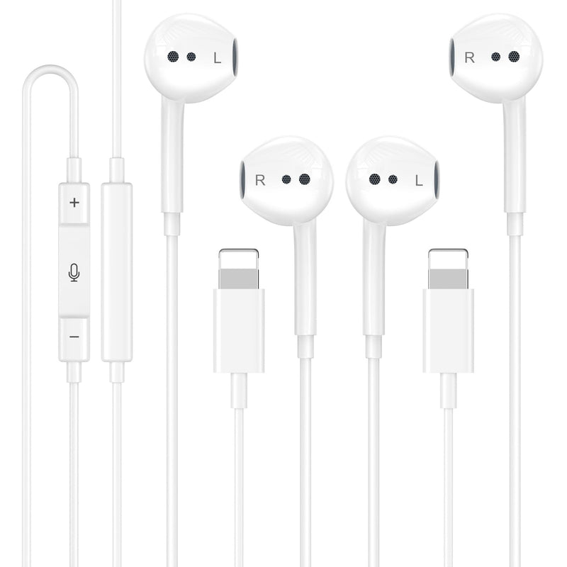 2 Pack Wired Headphones for iPhone Earbuds iPhone 14 Headphones Wired | Wired Earbuds for iPhone Built-in Microphone & Volume Control Nosie Reduction Headsets Compatible with iPhone 14/13/12/11/XR LWhite