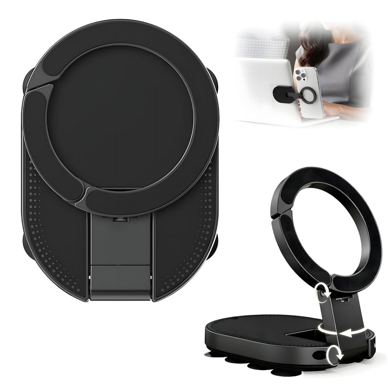Magnetic Suction Phone Stand for MagSafe, Multifunctional Phone Mount | 18 Strong Adhesion Suction Cups, Rotatable Foldable Universal Phone Holder for Car Gym Travel Home, Hands Free, Hook Design Black