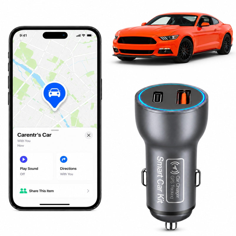 GPS Tracker for Vehicles, Car GPS Tracker Hidden with Charging Port, Real-Time Vehicle Tracking Device for Cars, Anti-Theft GPS Locator & Parking Finder, No Monthly Fee, No SIM Card, iOS Only Grey
