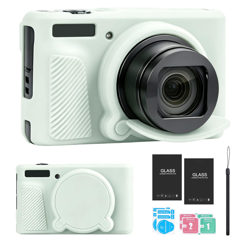 Silicone Case for Canon SX740 HS/SX730 HS +2 Screen Protectors (Green) | Silicone camera case with detachable lens cap, anti-slip shockproof, slim fit. Ideal for travel vlogging & outdoor use Green