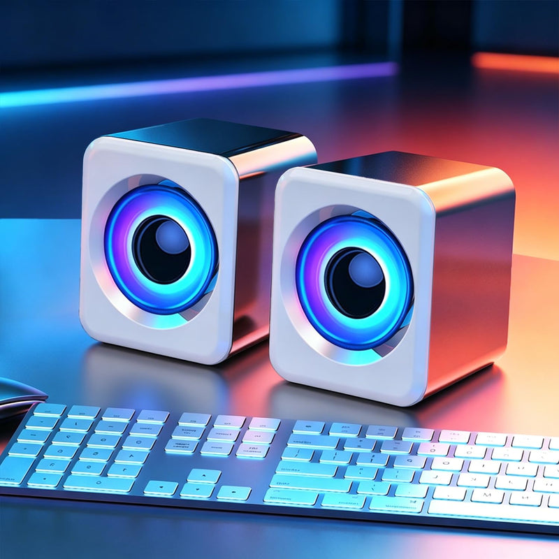 Computer Speakers, New Diamond Diaphragm Design, USB Wired Unit with Volume Control, 3.5mm Audio Jack Delivers Rich Stereo Sound, Compatible with Phones, Tablets and MP3 Players(White) White
