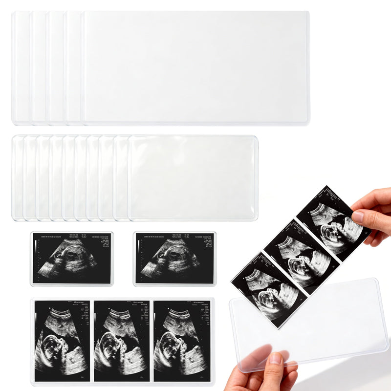 15 Pack Ultrasound Photo Protector Sleeves, 3x5in and 5x9in Combo Set | Easy insert Side Loading Rigid PVC Sleeves for Sonogram Pregnancy Memory Book