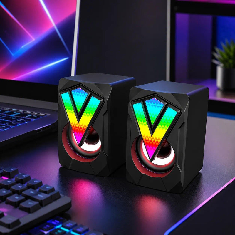 RGB LED Gaming Computer Speakers, 2.0 Channel Stereo Desktop Speakers, USB Wired Multimedia Audio with Colorful Lights for Laptop PC Game Setup Home Office