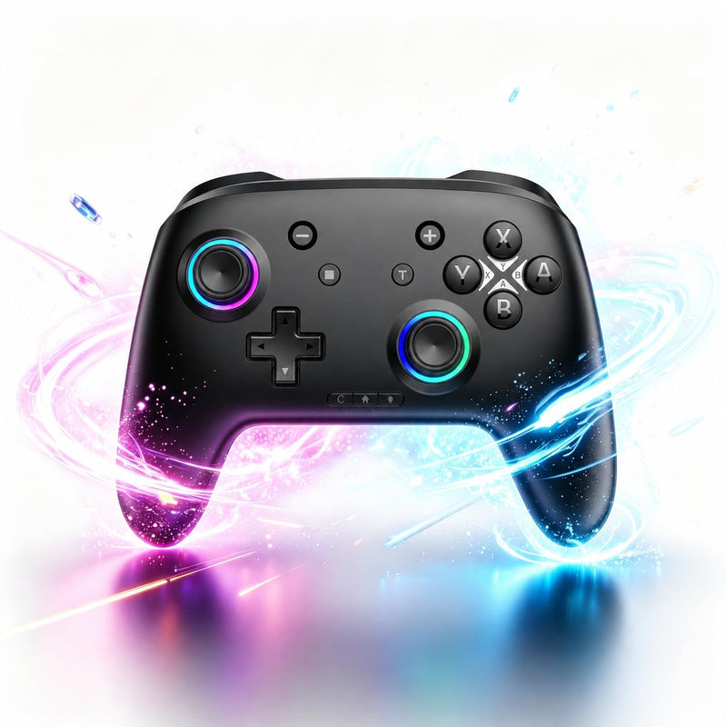 Switch Controller, Wireless Bluetooth Controller for Nintendo Switch 2/Switch/Lite/OLED, game controllers Compatible with iPhone/Mac/iPad/iOS/Android/Phone/PC/Steam and TV with Rotary Motors, RGB Hall Effect Joysticks/Macro Back Buttons/Turbo Modes/6-A...