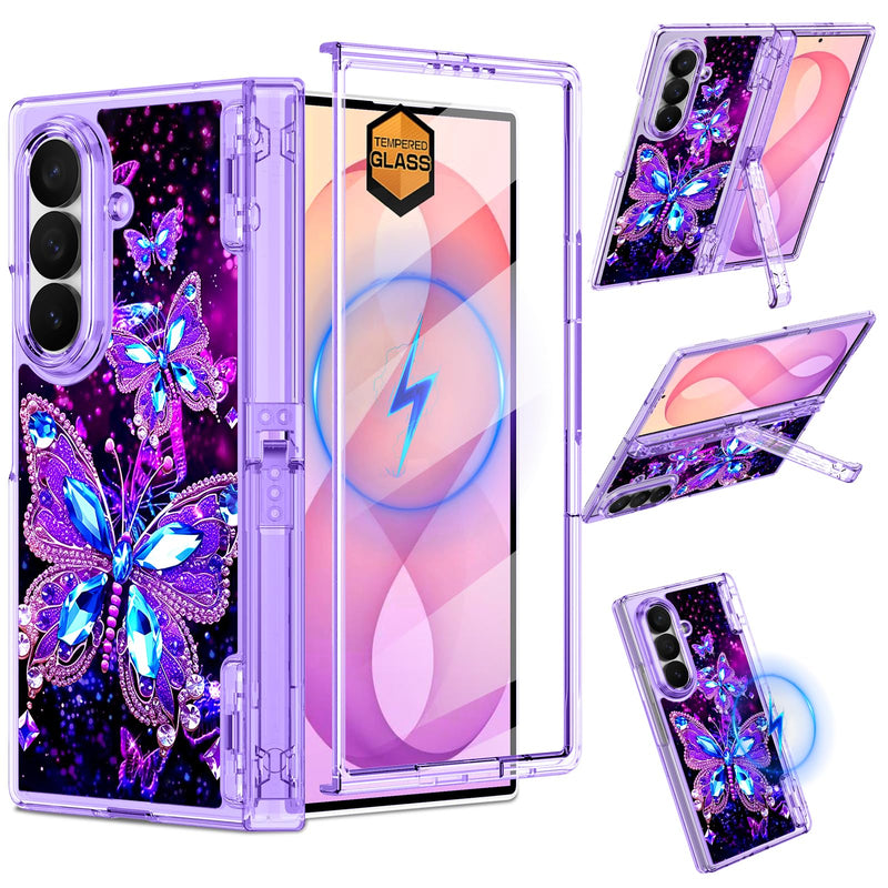 Miqala for Galaxy Z Fold 8 Ultra Case,[Glow in The Dark][Compatible with Magsafe][Hidden Stand][Built-in Screen Protector][Hinge Protection] Slim Case for Samsung Galaxy Z Fold 8 Ultra,Butterfly Dark Butterfly