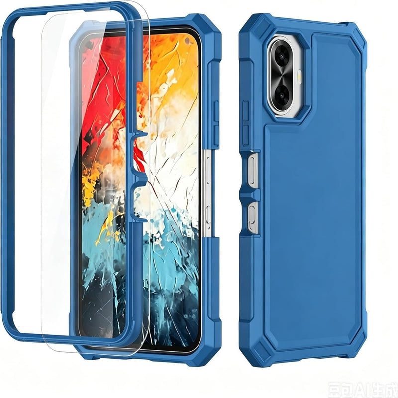 Case for TCL K70 5G/TCL K70 XE with Screen Protector Full Body Protection | TCL K70 Phone Case Front Silicone Bumper+Hard Plastic Back+Tempered Glass Screen+Military Grade Shockproof Corner Design Blue TCL K70/TCL K70 XE