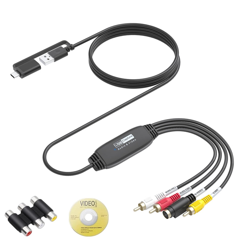 VHS to Digital Converter, RCA to USB Converter for VCR, Hi8, Mini DV, 1080P | Preserve Old Memories, Plug-and-Play, Transfer Home Videos to Computer, Popular Recording Software