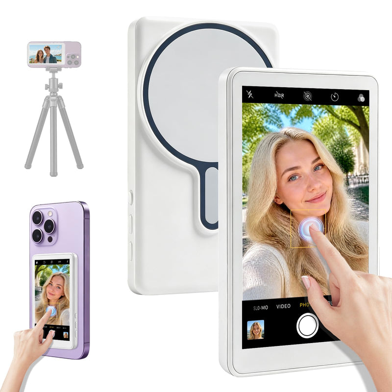 Touch Selfie Monitor Screen for iPhone 17, Magnetic Back Camera Monitor | 4K 60fps Recording, 180° Rotation, Built-in Speaker, Remote Control, 4.02" Vlog Screen for iPhone 17/16/15/14/13/12 & Android