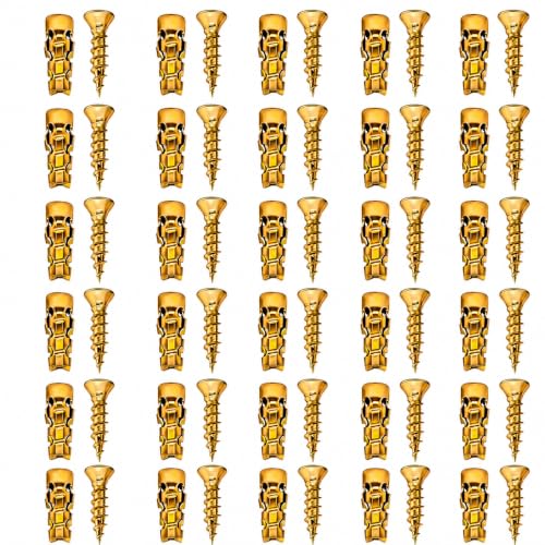 30 Pack 6×14mm Short Expansion Screw Set for Cabinet Hinge Repair and Stripped Thread Restoration,Door Hinge Thread Repair Screws,Wall Anchors Screws Fit 6mm Holes for Tile Stone Wood Door gold-30Pcs