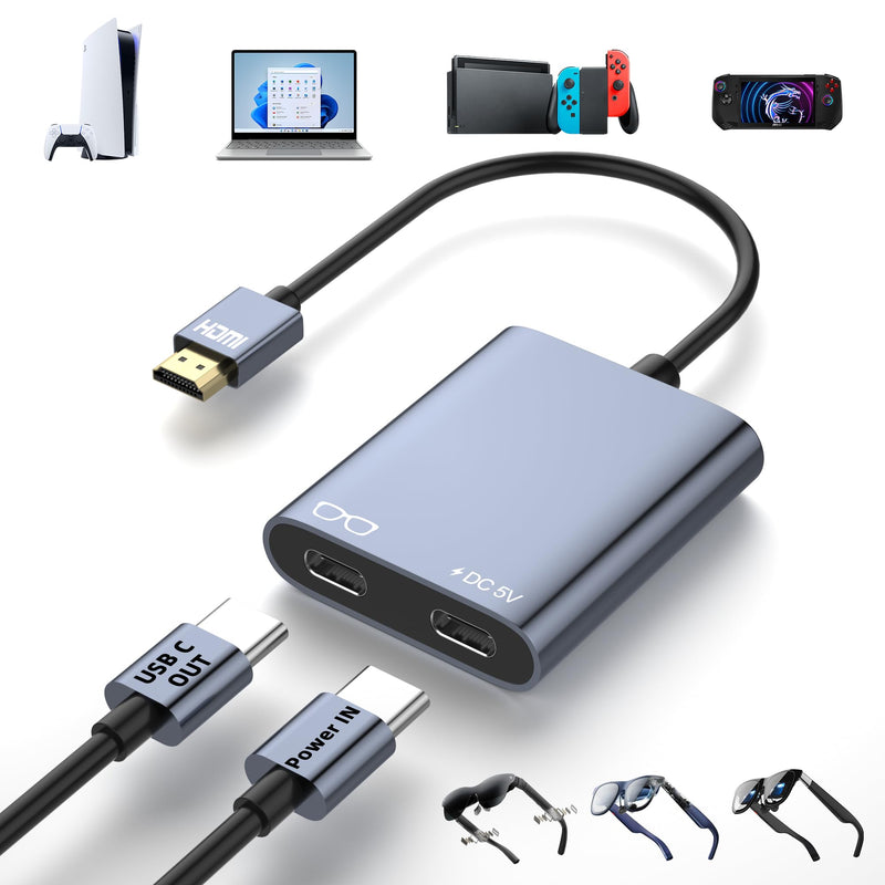 HDMI to USB C Adapter for AR Glasses, 4K@60Hz HDMI Male to USB-C Female AR Glasses Hub for XREAL One/Air 2 Pro, VITURE Pro, RayNeo Air 2s, Rokid, Switch 2/1, Steam Deck, PS5/4, Xbox, Portable Monitor