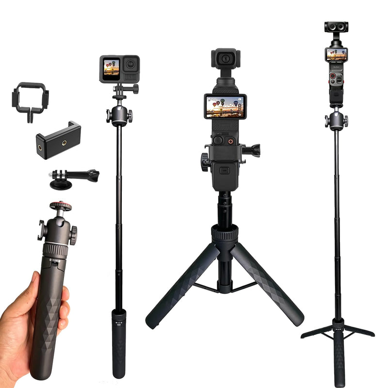 for DJI Osmo Pocket 3 Tripod, 25" Action Camera Selfie Stick Tripod Stand | With Adapter for DJI Osmo Pocket 3 4, Extendable Selfie Stick Tripod for Pocket 3 4 Action 5 GoPro Insta360 X5 Luna Ultra