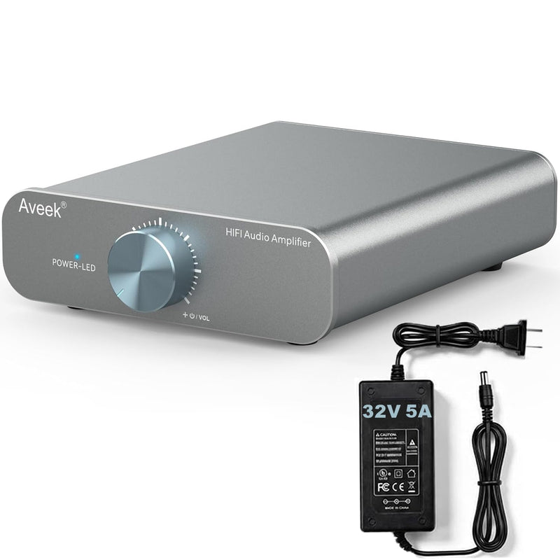Aveek TPA3255 Stereo Amplifier, 2 Channel Class D Mini Amp for Speakers | 32V 5A Adapter Included, RCA&3.5mm Inputs, Low-Noise HiFi Sound for 2-8Ω Passive Bookshelf/Tower Speakers, Desktop/Home Audio