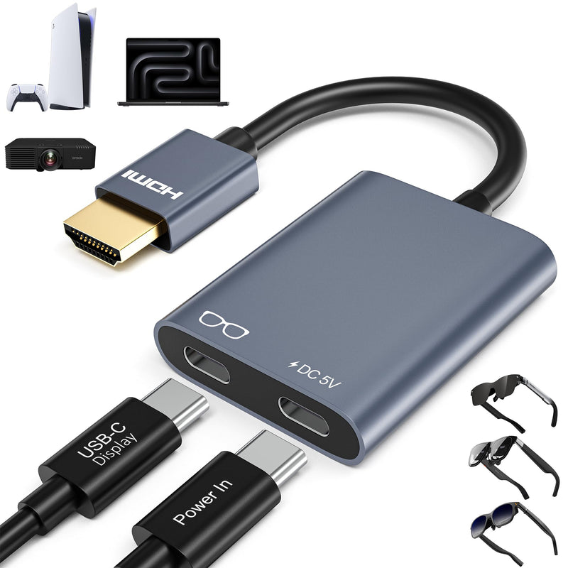 AR Glasses HDMI to USB C Adapter 4K@60Hz, XR Converter with Play & Charge for XREAL One/Air 2 Pro, VITURE Pro, RayNeo Air 2s, Rokid Max, Switch 2/1, Steam Deck, PS5/4, Xbox, ROG Ally, Portable Monitor