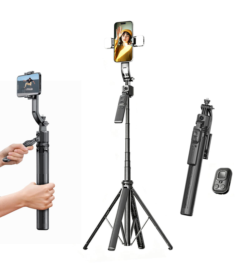 Auto Face Tracking Tripod with Light and Remote 64", No App | 360°Rotating Tripod Selfie Stick for Tiktok YouTube Vlog Live Streaming Video Recording, for iPhone/Cell Phone/Android/Camera