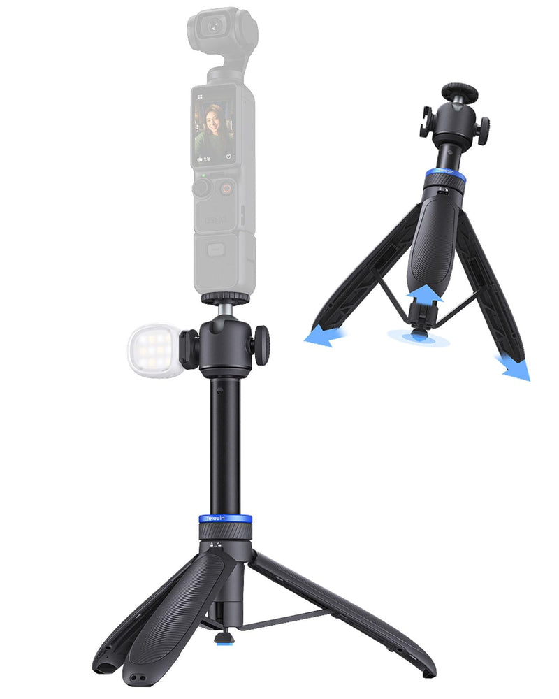 TELESIN 0.1s Auto Open Mini Selfie Stick Tripod for DJI Osmo Pocket 3 4 | 65 cm/25.5in Tripod Compatible with Insta360 Luna Ultra Xtra Muse Action Camera Accessories, Cold Shoe Mount, 360° Ball Head 65cm Selfie Stick Tripods (1/4" Bolt Adapter)