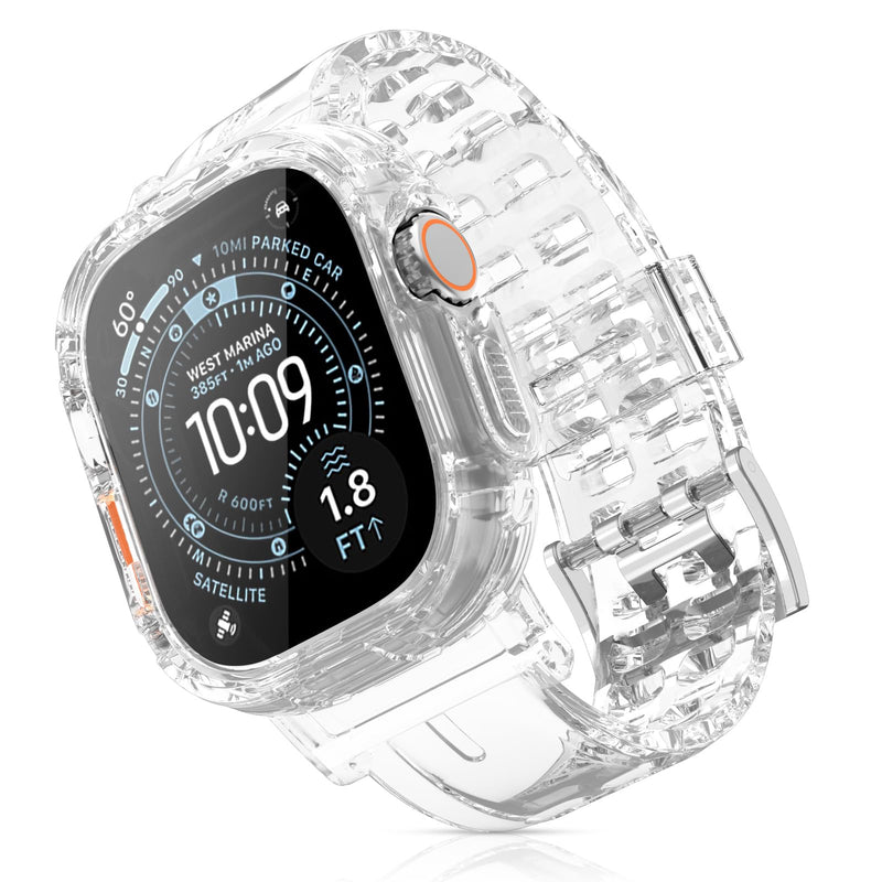 iMangoo Sports Band with Bumper Case for Apple Watch Ultra 3/2/1 49mm Clear | Transparent TPU Protective Bumper Cover Sweatproof Scratch Resistant Rugged for iWatch 49 mm Men Women