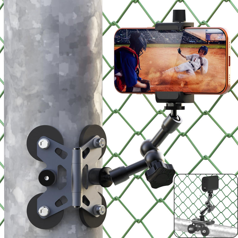 Magnetic Cell Phone Fence Mount for Universal Compatibility with Mevo Start, iPhone, GoPro & Action Cameras, Adjustable Arm with 360 Movement, Secure Magnetic Grip (Charcoal) Charcoal