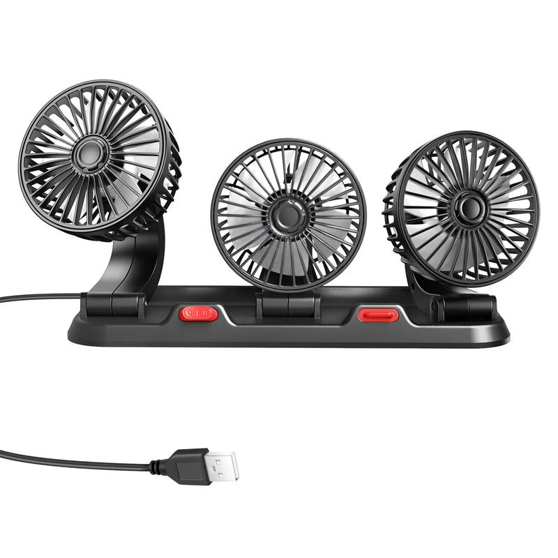 Portable 3-Head Car Cooling Fan with USB Plug | Powerful Airflow Fan for Vehicles Cars Taxi and Road trips USB Powered