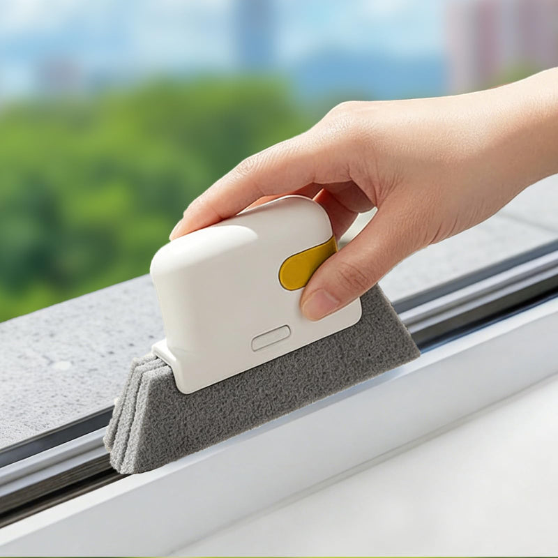 Magic Window Track Cleaning Brush, Handheld Triangular Groove Scrubber | Magic Window Track Cleaning Brush, Multifunctional Sliding Door Track Cleaner for Window, Car, Yellow