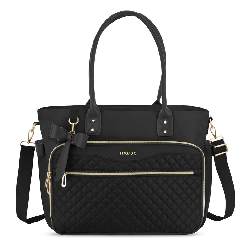 MOSISO Teacher Bags for Women, 15.6 inch PU Leather Work Tote Bag | Laptop Bag with Trolley Sleeve&Cup Holder, Rhombus Large Computer Handbag Compatible with MacBook Pro 16/Air 15, Black