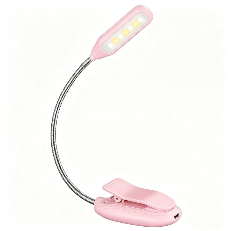 Book Light, Rechargeable Reading Light 7 LED Easy Clip on Reading Lamp, 3 Color Temperature, Clip on Reading Lights for Books in Bed，Portable Task Lamp (Pink) Pink