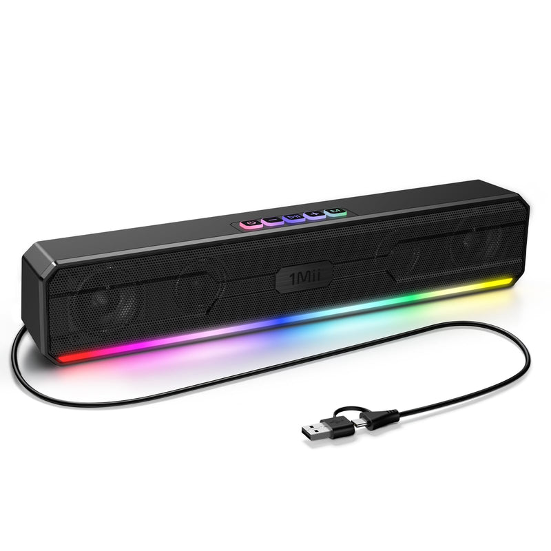 1Mii DeskRoar GT10 Computer Speakers for Desktop PC, Bluetooth 6.0 & USB | Clear Stereo Sound, 7 RGB Modes, Easy Button Controls, USB-C/USB-A for PCs & Laptops, Ideal for Work, Music