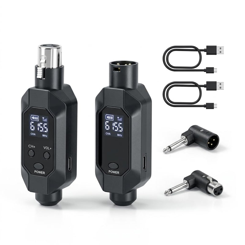 Wireless XLR Transmitter and Receiver, 500ft XLR Wireless Transmitter Receiver with 2x30 Channels, Dynamic Mic Wireless Adapter for PA Mixer, Church, Stage