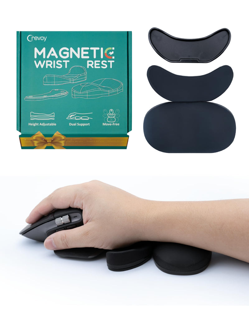 Height-Adjustable Mouse Palm & Wrist Rest, Magnetic Gliding Dual Support | Ergonomic Carpal Tunnel Support, Pain Relief, Anti-Fatigue, Easy Glide, Office, Computer, Laptop, Gaming, Right-Handed, Black
