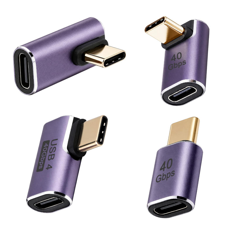 4 Style USB C Right Angle Adapter, 90 Degree Male to Female Adapter | Right Angle USB C Adapter Usbc 90 Degree Adapter 40gbps Type C Adapter Extender for Phone Pad Computers (Purple)