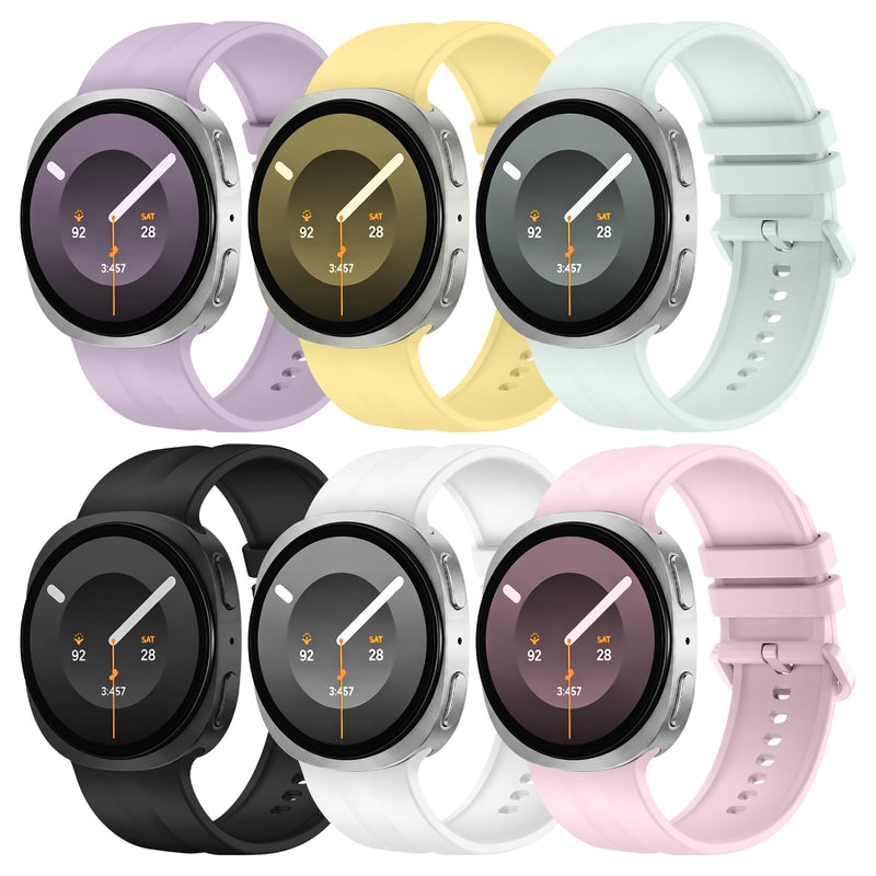 Sport Bands for Samsung Galaxy Watch 9/8 40mm/44mm/8 Classic 46mm | No Gap Soft Silicone Replacement Strap,Breathable Skin-friendly Wristband,Men Women 6 PACK:Black+Official pink+White+Light purple+Light green+Milk yellow Small