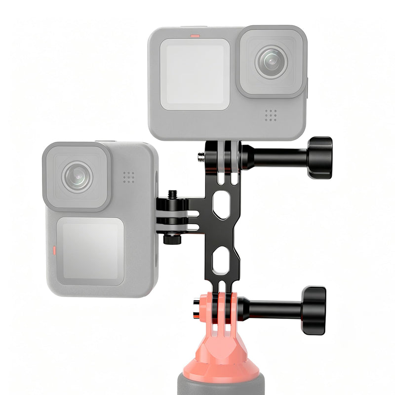 Aluminum Horizontal Vertical Dual Mount Adapter for GoPro 13/12/11/10/9 | Twin Cameras Mount Bracket for DJI Action 6/5/4/3, for Insta360 Ace/Pro/Pro2, Expand Mount for LED Fill Light / Microphone