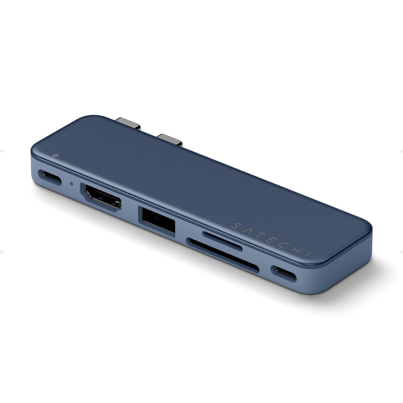 Satechi 6-in-2 USB-C Snap Hub, 4K/60Hz HDMI, for MacBook Neo, Indigo | USB hub, 45W PD pass-through charging, SD & microSD card readers, 5 Gbps Type-A/Type-C data, for MacBook Neo