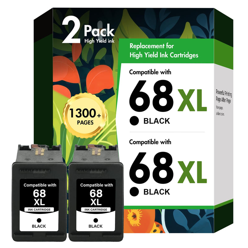 68 68XL 6155e 6555e Black Ink Cartridges for HP Printers Envy 6100e 6500e | Compatible for HP Printer Envy 6100e 6500e Series 68e Compatible with 6152e 6552e 6558e 6165e High Yield (2 Pack 2 Black) XL