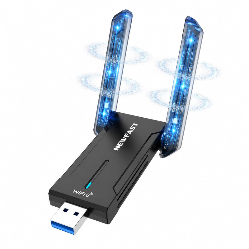 NEWFAST AX5400 USB WiFi 6 Adapter for Desktop PC Tri-Band USB 3.0 WiFi U353 | 6GHz Wireless Network Adapter for Desktop PC,2×High Gain Antenna,Support WPA3,MU-MIMO,OFDMA,WiFi 6E Dongle for Windows 11/10 black