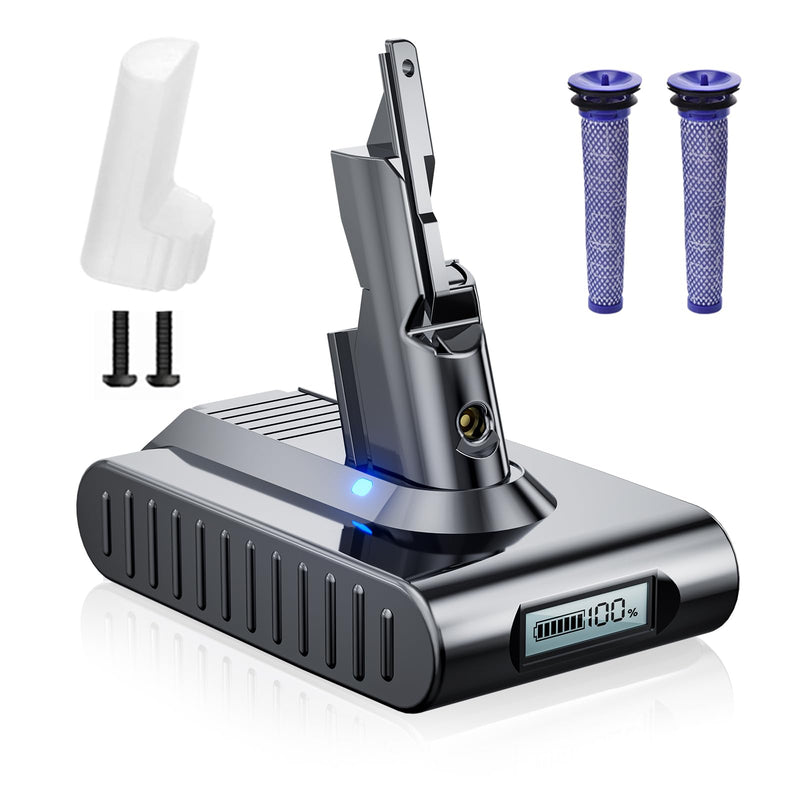 LED Display 10000mAh 21.6V Replacement for Dyson V7 Battery Compatible with SV11 Motorhead Animal Trigger HEPA Car+Boat Absolute Handheld Vacuum Cleaners Matte silver