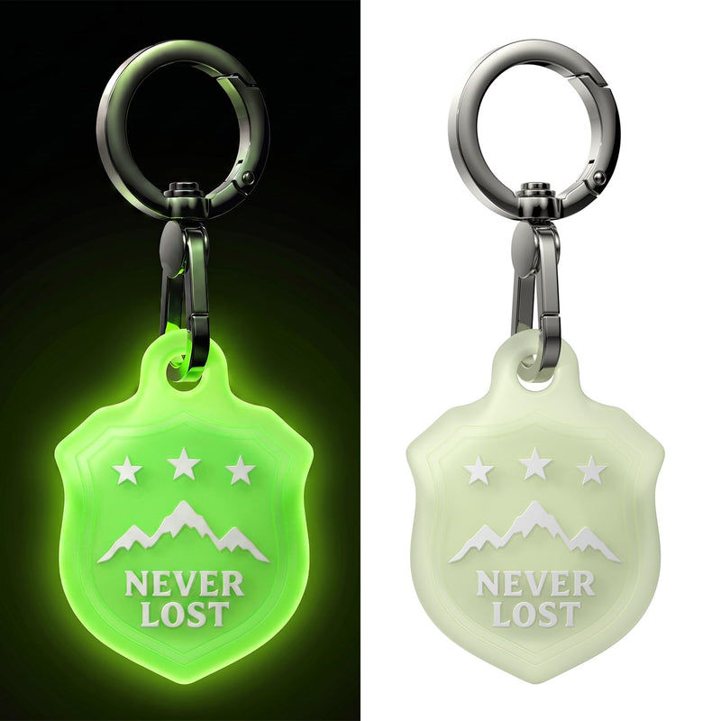 AirTag Holder Keychain, Waterproof AirTag Case with Swivel Key Ring | Compatible with Apple AirTag; stylish embossed silicone Air Tag holder keeps your AirTag secure on keys, bags and luggage Glow-in-the-Dark Green-M Mountain