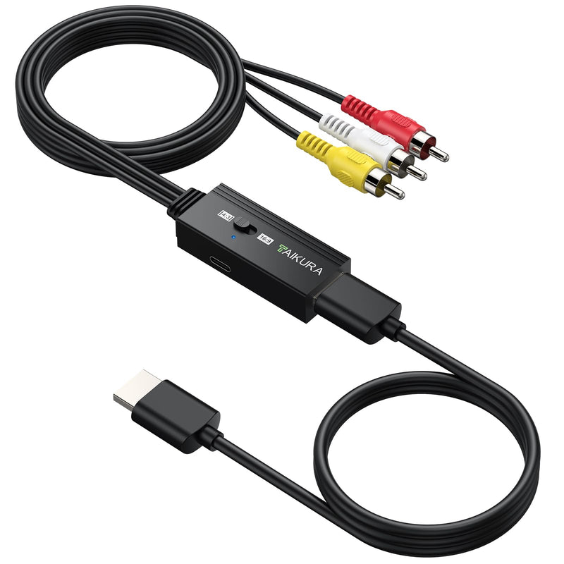 Male RCA to HDMI Converter for VCR VHS DVD Player to HDTV | 16:9/4:3 Adjustable Aspect Ratio Output,Plug and play,Supports PAL/NTSC,Output 1080P/60hz,Integrated all-in-one cable Male RCA to HDMI