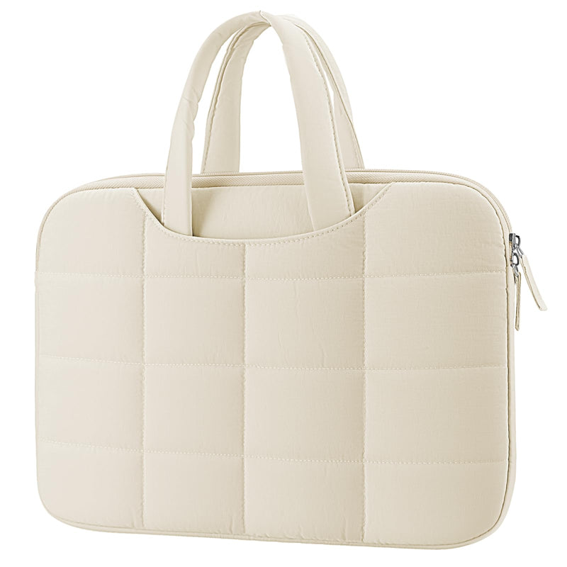 FINPAC Laptop Sleeve Case for MacBook Neo 13 Inch MacBook Air 13.6” Beige | Quilted Puffy Lightweight Laptop Carrying Bag for Women w/ Handle, Luggage Strap, Pockets Fits MacBook Air Pro 13.3" 14"