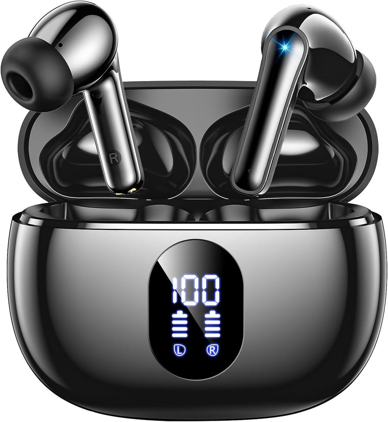 Wireless Earbuds, Hi-Fi Deep Bass Ear Buds, 48H Playtime In-Ear Headphones | 2 Mics for Clear Calls, LED Display, IPX7 Waterproof, Touch Control, Lightweight Bluetooth Earphones for iPhone/Android/TV JetBlack